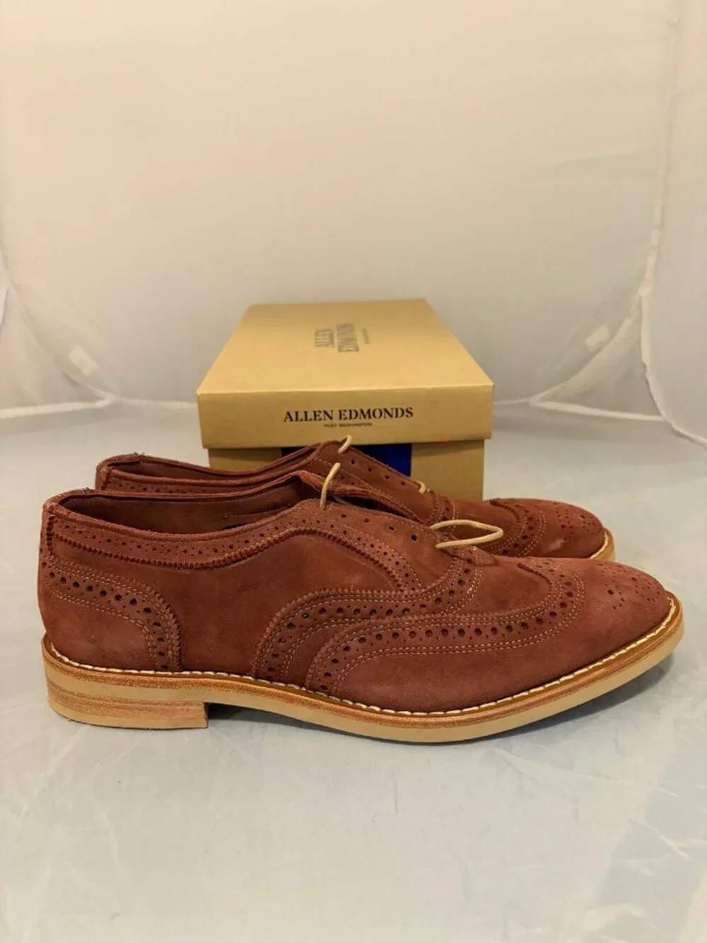Allen Edmonds Neumok Suede Wingtip Cherry red men’s dress shoes size 10 3346 new